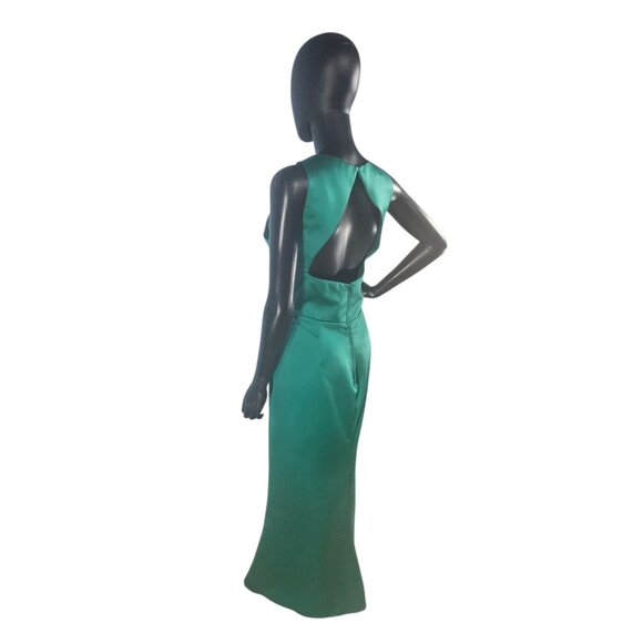 NWOT Emerald Satin V-Neck Fit/Flare Formal Dress - Da Vinci - Picture 8 of 9